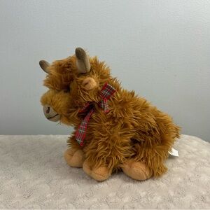 Faithful Friends Highland Cow Plush Stuffed Animal Brown Red Plaid Bow Sawley